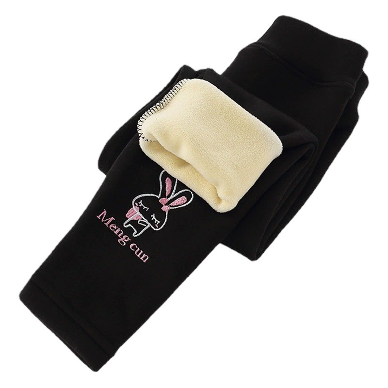 2023 Детские осенне-зимние утолщенные Леггинсы на флисовой подкладке теплые брюки с вышивкой для девочек детские пижамные брюки с мультяшным принтом