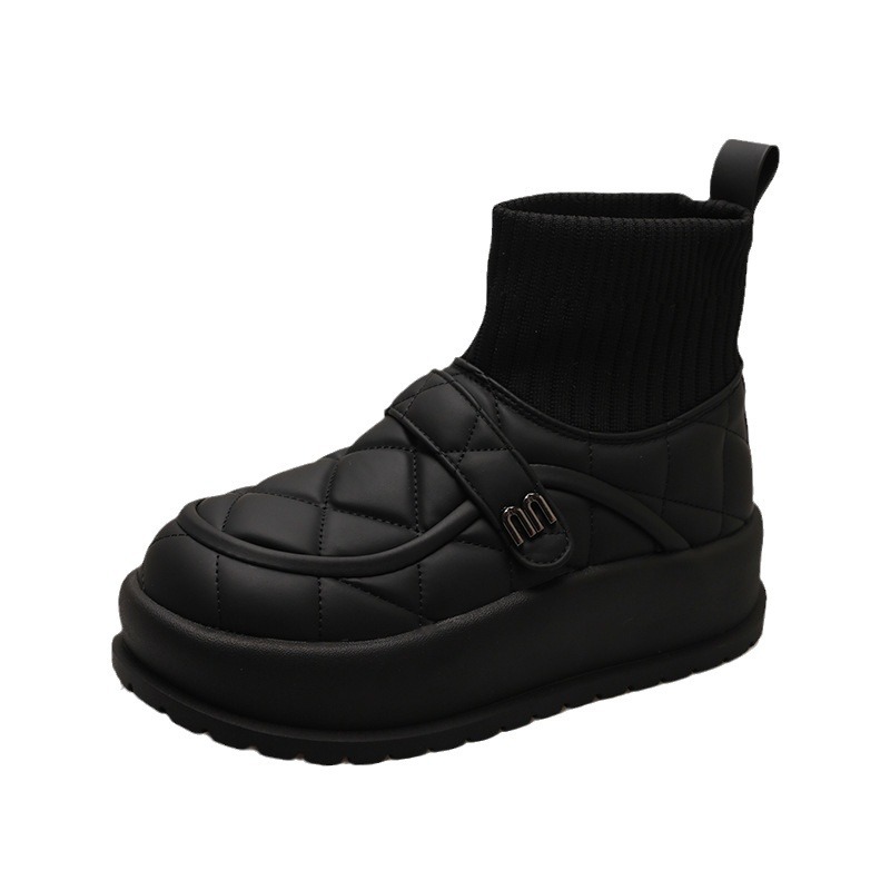2023 New Winter Velvet Warm Cotton Shoes Thick Sole Anti Slip Short Boots Thick Heel Sleeve Socks Boots_voghion.com