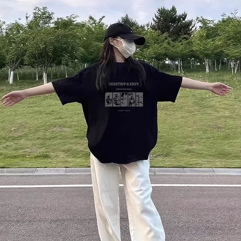 2026 Summer New Black Short-Sleeved T-Shirt for Women, Pure Cotton, Popular Loose-Fit Plus-Size Design Half-Sleeve Top