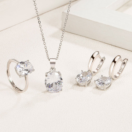 ebay foreign trade cross-border oval zircon set for women versatile egg-shaped color imitation gemstone ring crystal pendant necklace