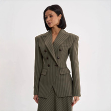 欧美高端女装优雅气质条纹收腰挺括西装套装两件套高级垂坠感半裙