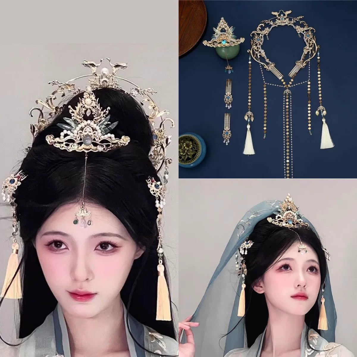 Hanfu Virgin Crown Корона для волос из сплава, набор расчесок для волос с кисточкой, головной убор в национальном стиле, экзотические сказочные аксессуары для женщин.