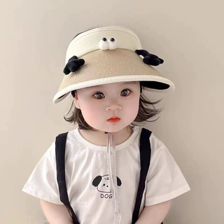 儿童小香风帽子夏防晒男女宝宝空顶草帽可爱卡通超萌遮阳太阳凉帽