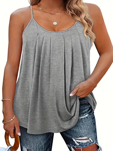 Cross-border European and American Plus-size Solid Color Strappy 2025 Summer Fashion Elegant Pleated Thin-strap Loose Casual Vest