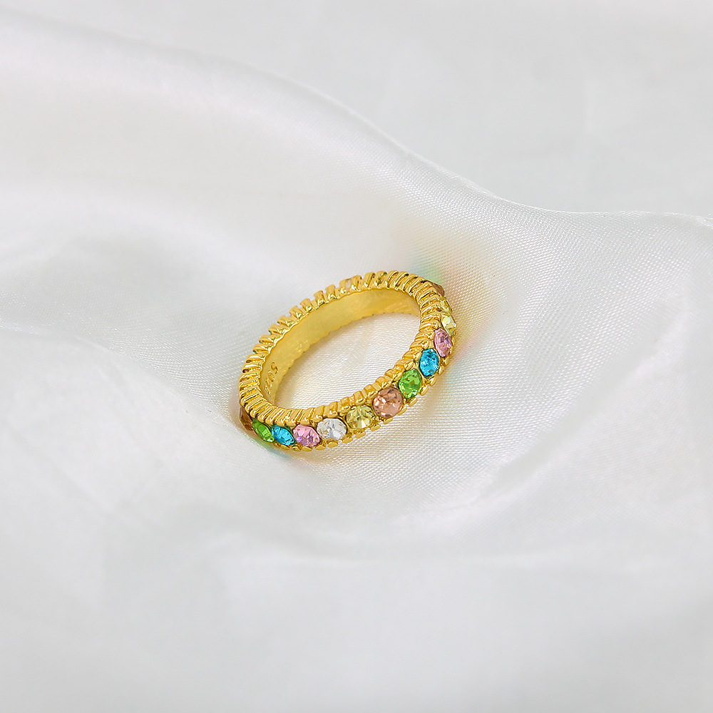 Retro Geometric Copper Inlay Zircon Rings 1 Piece