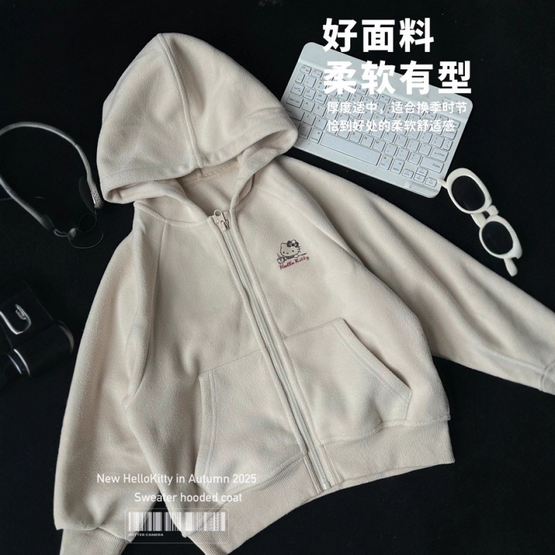 091102秋冬绒保暖连帽开衫外套儿童韩版开衫可爱KT上衣|undefined