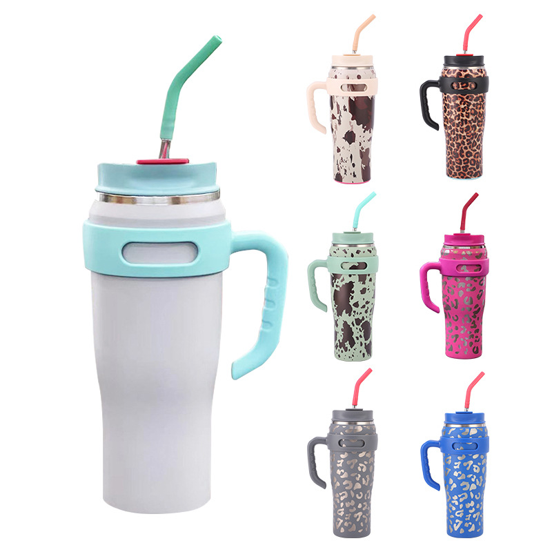 Transfronterizo de paja de acero inoxidable taza de vacío gigante gran capacidad 40oz taza de helado taza de coche con mango