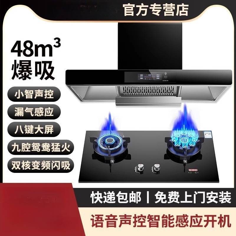 Range Hood Exhaust Gas Stove Package Top Suction Range Hood Stove Set Household Smoke Stove Two-Piece Set