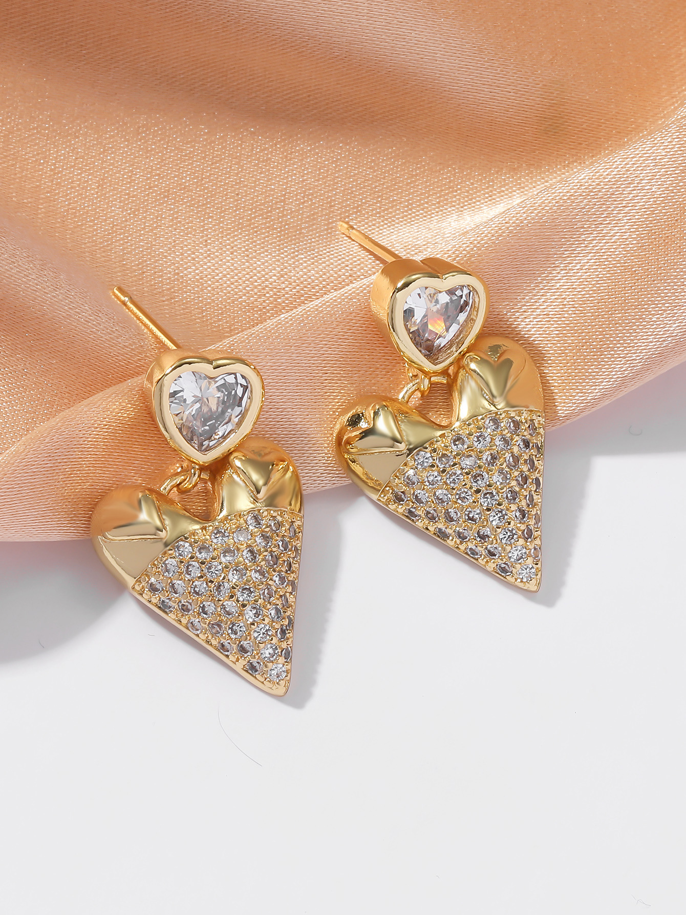12g Weight 925 Sterling Silver Ear Needle Material 1 Pair Simple Style Commute Heart Shape Inlay Copper Rhinestones Drop Earrings