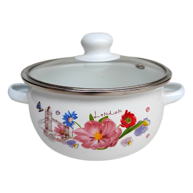 Olla de tres piezas de esmalte directo de fábrica mini olla de sopa aceite de doble oreja olla de fideos instantáneos fondo plano pequeña olla caliente