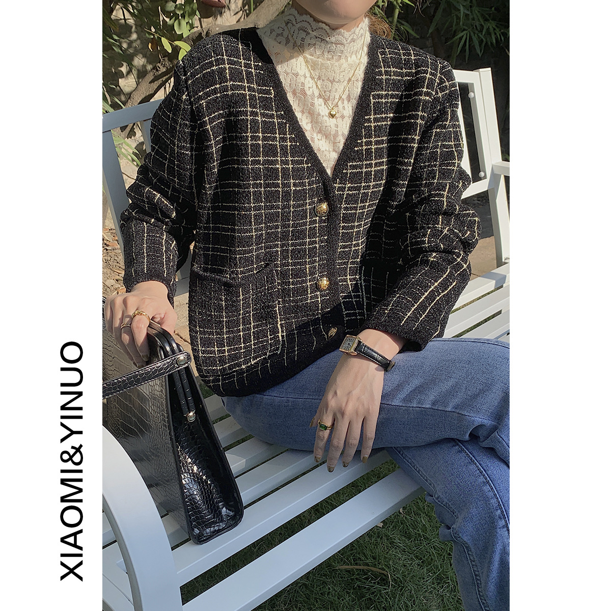 [Ovann] 8453 lattice Small fragrant wind sweater coat 2023 Spring V. knitting Cardigan Thick jacket