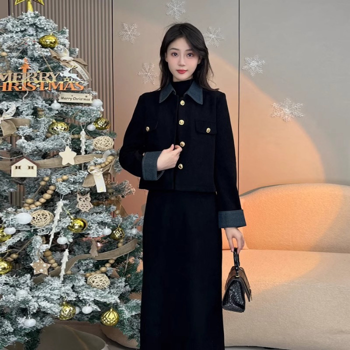 小香赫本风黑色连衣裙子2025秋冬季新款女装今年流行漂亮套装短裙|undefined