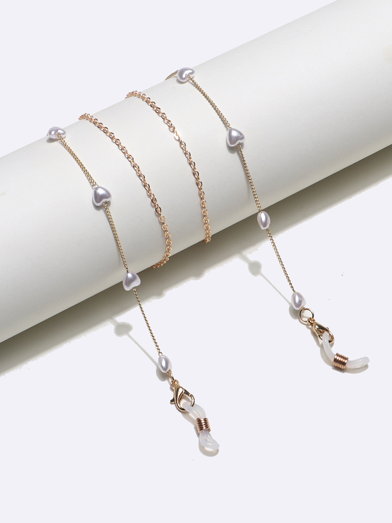 100g Weight Gold, Silver Color New Simple White Heart Pearl Glasses Mask Chain Wholesale Nihaojewelry 无