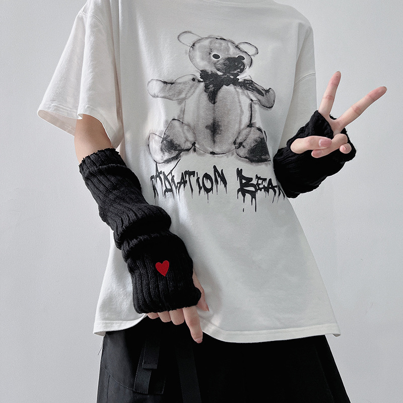 South Korea ins Harajuku style street hot girl Japanese Bundy y2g knitted finger sleeve hand guard arm sleeve fake sleeve