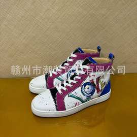 cl andgz拼色牛皮印LOVE高帮红底鞋男鞋女鞋情侣时尚运动平底板鞋