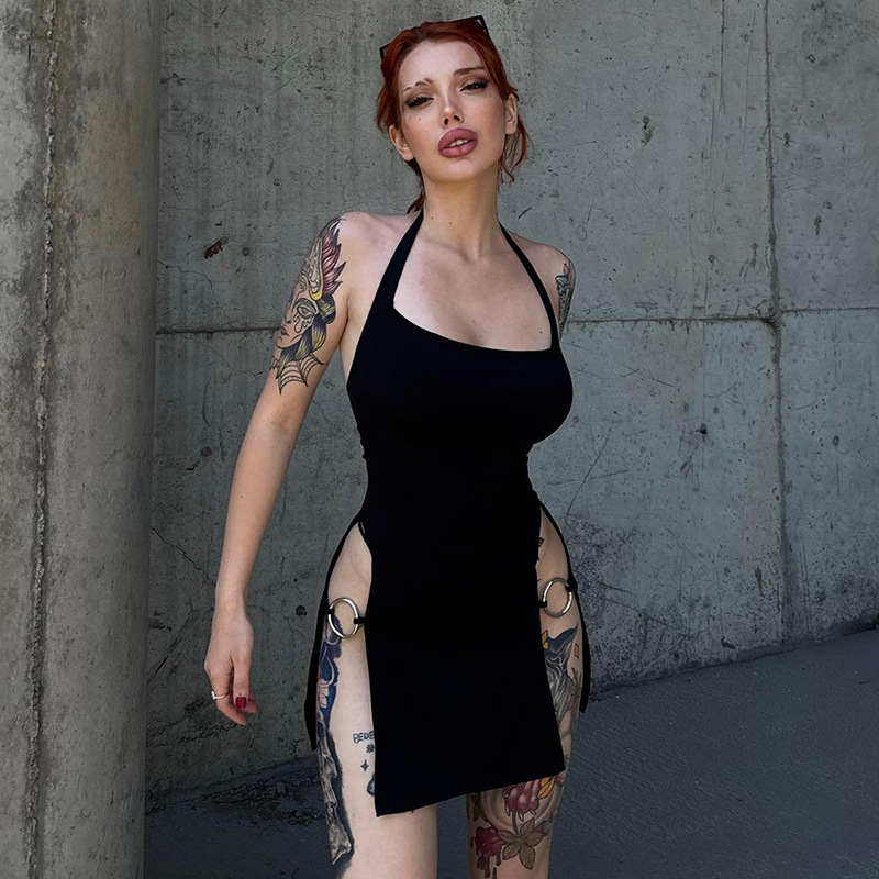 Q23DS324 European and American style 2024 summer new solid color backless neck halter sexy hot girl style tight dress