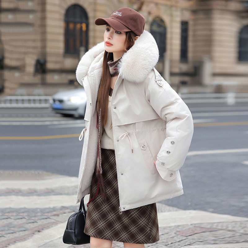 2025 nuevo abrigo de invierno para mujeres, chaqueta de algodón de cuello grande coreano, chaqueta de algodón de cintura corta para estudiantes