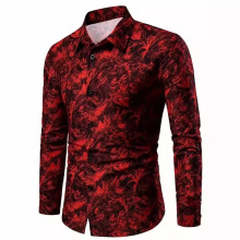 特价引流跨境大码男装简约肩上印花商务修身男士长袖衬衫时尚亚马