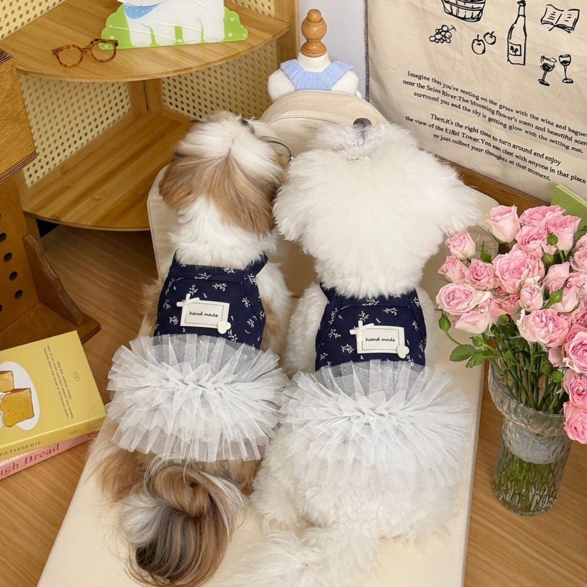 Ropa de verano para perros, ropa para mascotas Bichon Teddy, vestido de princesa transpirable con tirantes florales estilo coreano, venta al por mayor y_voghion.com