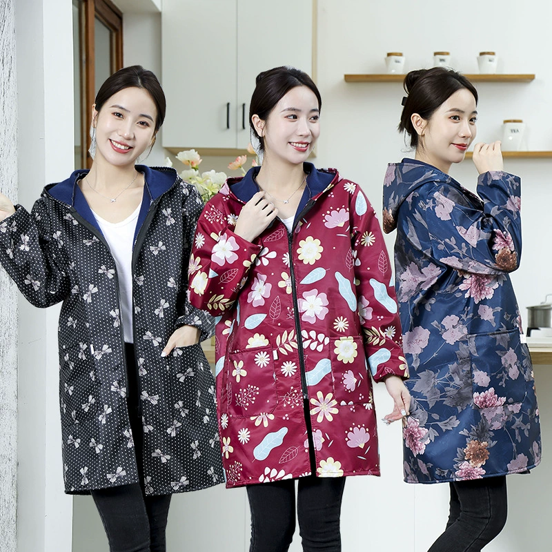 Флисовая подкладка среднего и пожилого возраста, насыщенный цветочный непромокаемый и маслостойкий женский комбинезон с длинными рукавами, взрослый домашний кухонный халат, Комбинезоны