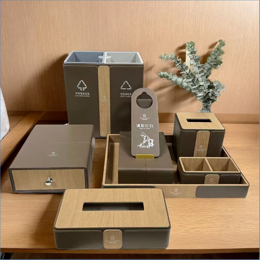 Caja de papel Wyndham sala de huéspedes de cinco estrellas cuero caja de toallas de cuero caja de consumo logotipo caja de basura