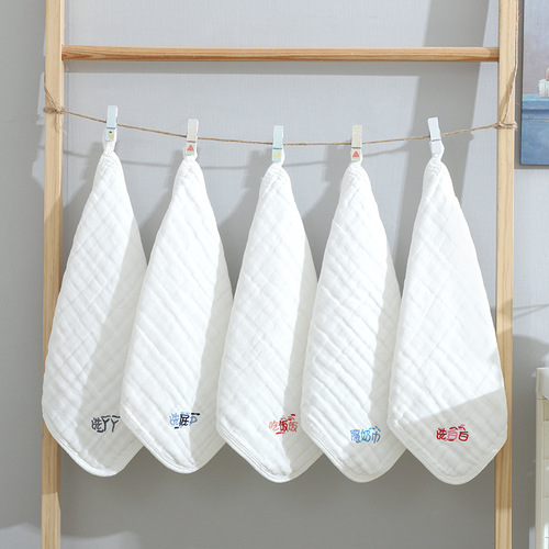 Six-layer high-density pure cotton gauze face towel infant and child towel set hook small square towel one piece daily use
