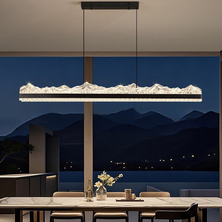 Italian minimalist light luxury iceberg dining room lamp, creative 2026 new model, linear pendant light for tea table, long dining table, and bar counter