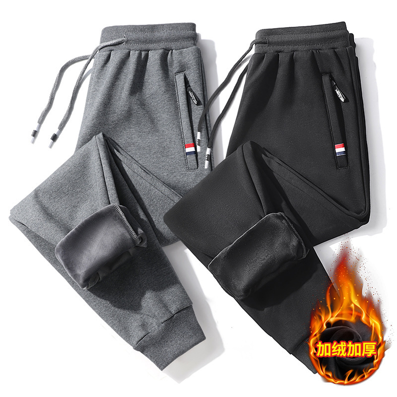 Spring and Autumn Pure Cotton Sports Pants with Legs Winter Men's Fleece-lined Sweatpants Loose Casual Pants Men's Straight Trendy Harlan Pants