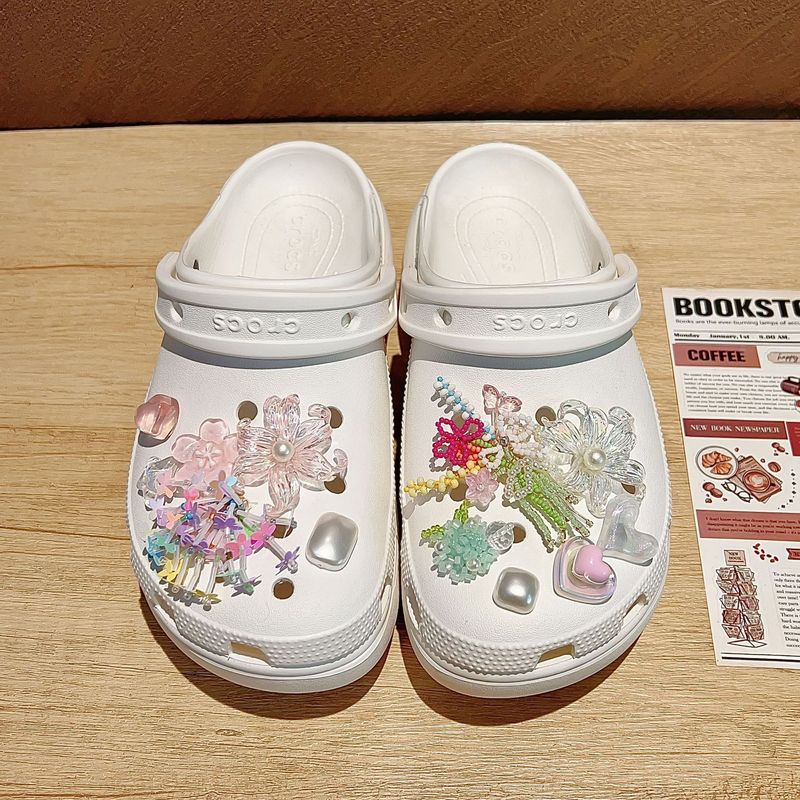 夏の韓国東大門新しいドーパミン靴花下駄アクセサリー手作りビーズ靴アクセサリー diy 靴バックル|undefined