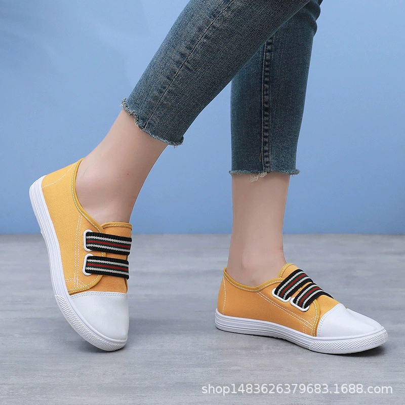 Новая Повседневная Белая обувь, дышащая Нескользящая парусиновая Универсальная Женская Тканевая обувь без шнуровки, ленивая обувь на плоской подошве для студентов, кроссовки