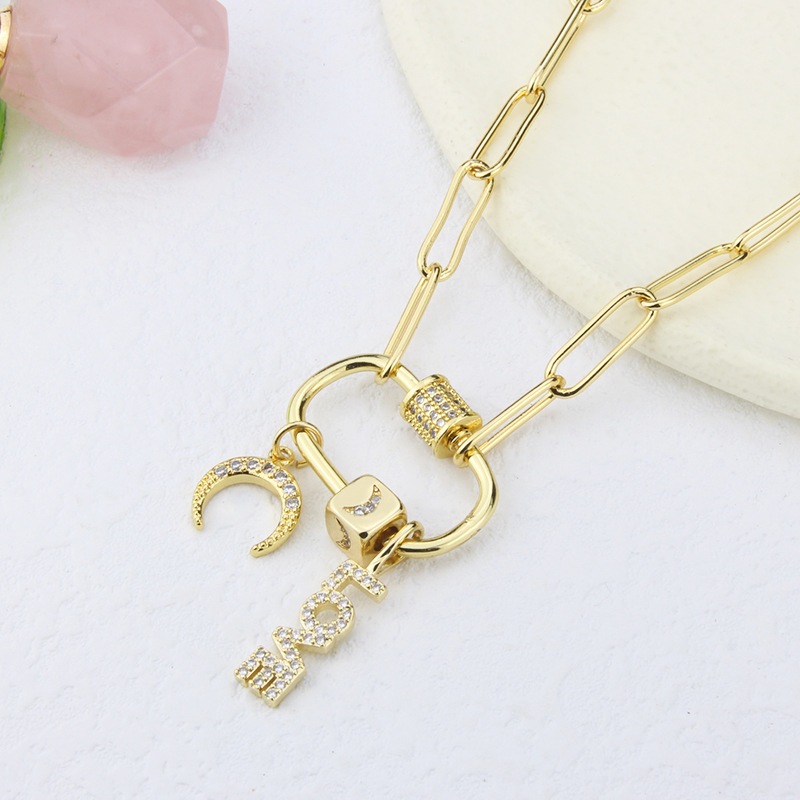 New hip-hop crescent copper gold-plated necklace