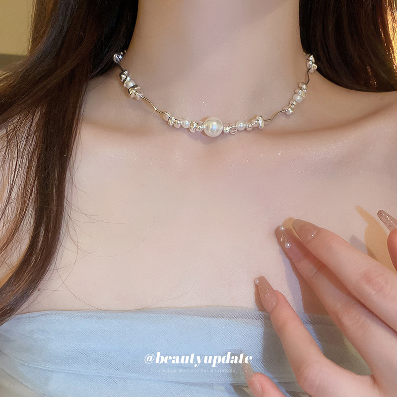 Broken Silver Pearl irregular costura collar pulsera traje de lujo ligero diseño sentido cadena clavícula temperamento Nueva joyería