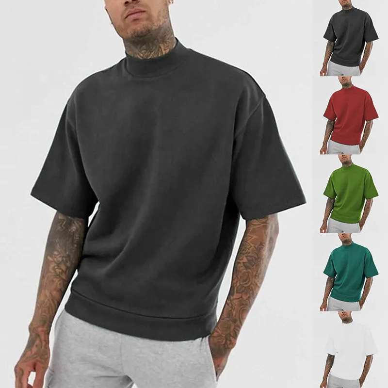 봄과 여름 트렌디 한 터틀넥 티셔츠 스트리트 스타일 캐주얼 올 매치 남성용 퓨어 코튼 헤비 웨이트 멀티 컬러 옵션 남성용 티셔츠