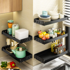 Kitchen shelf expander with wider flat panel, wall-mounted, hole-free, multi-functional hanging rack for spices, storage magic tool