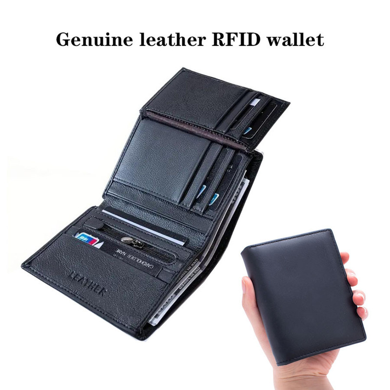 Men's Genuine Leather Wallet Credit Card Holder Head Layer Cowhide RFID Anti-theft Brush Anti-magnetic Tri-fold Card Bag Wallet