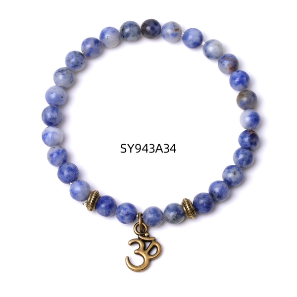 SY943A34 White Dot Blue+Bronze OM Pendant 6mm Bracelet