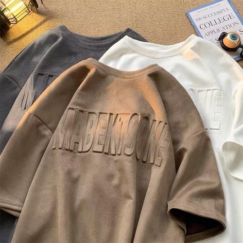 Summer American Retro Instagram Trend Brand Fashion Casual Loose Short Sleeve Youth Popular Versatile Crew Neck Five-Finger Sleeve Top