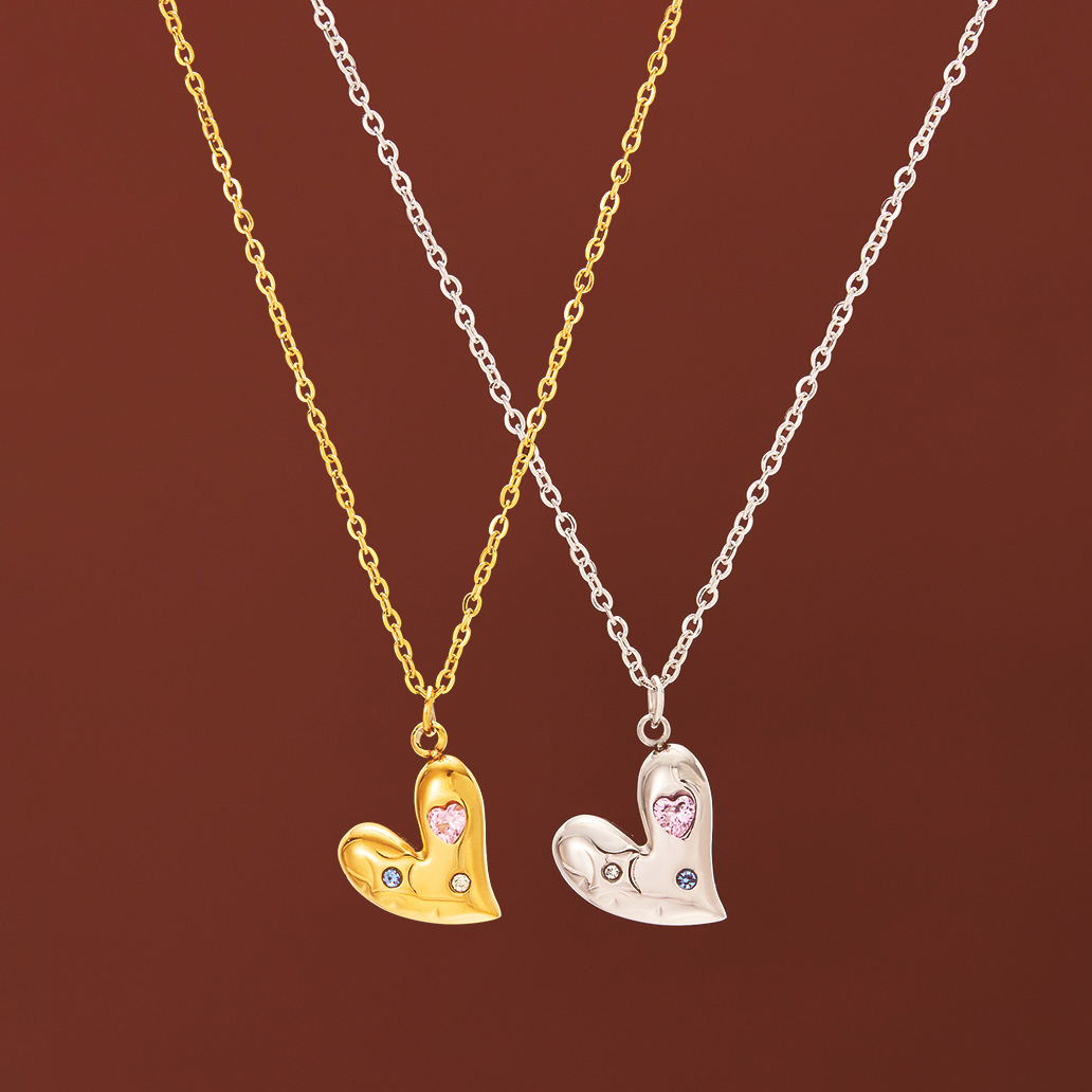 Luz de lujo nicho de cercanías Cadena de clavícula todo partido temperamento cadena del cuello Colorido circón Amor de acero de titanio no se desvanece collar de las mujeres