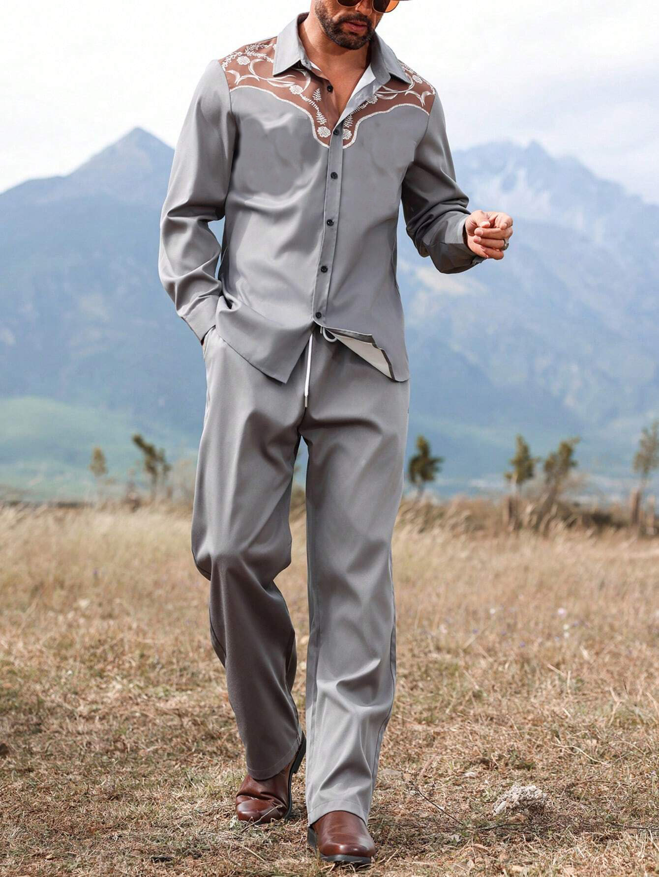 2024 nuevo estilo Amazon productos europeos transfronterizos moda casual estadounidense camisa de manga larga pantalones traje MB12 ML4