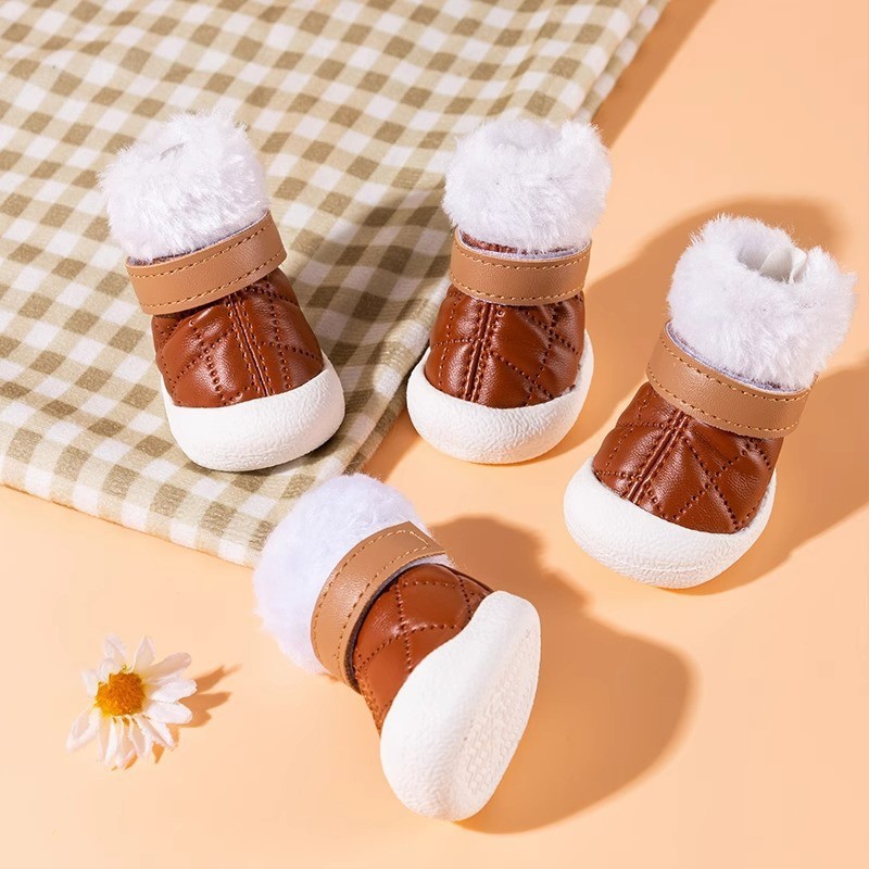브라운 가죽 코튼 슈즈
