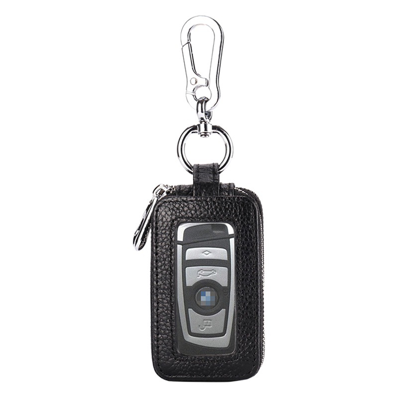 Primera capa de piel de vaca clave caso de doble capa patrón de Litchi clave caso cuero genuino llavero de gran capacidad unisex clave caso