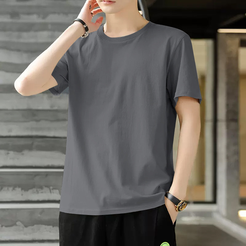 夏用の男性用純綿半袖Tシャツ、薄手、スリム、ラウンドネック、無地、トレンディ、若者と中年のカジュアルベース、快適で通気性があります。|undefined