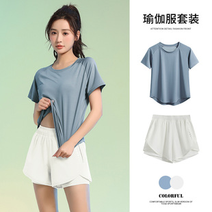 Large Size Running Fitness Sports Suit Quick-Drying Clothing Suit Summer Sports Thin Loose Yoga Short-Sleeved Sportswear