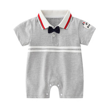 婴儿夏季连体衣POLO平角短袖绅士新生儿哈衣夏天男宝周岁满月礼服