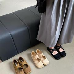 ふかふか ~ 泥棒が気持ちいい! 角頭交差弾性バンドバレエシングルシューズ女性の浅い口の底のメアリー珍靴