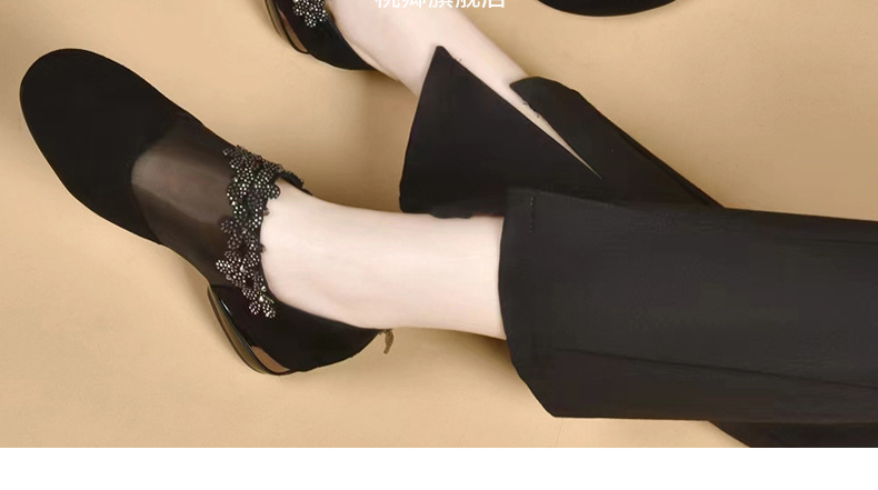Giày sandal nữ da thật mũi tròn gót vuông 5 cm khoét lỗ hở mũi — Chiều cao gót 5 cm chi tiết 29