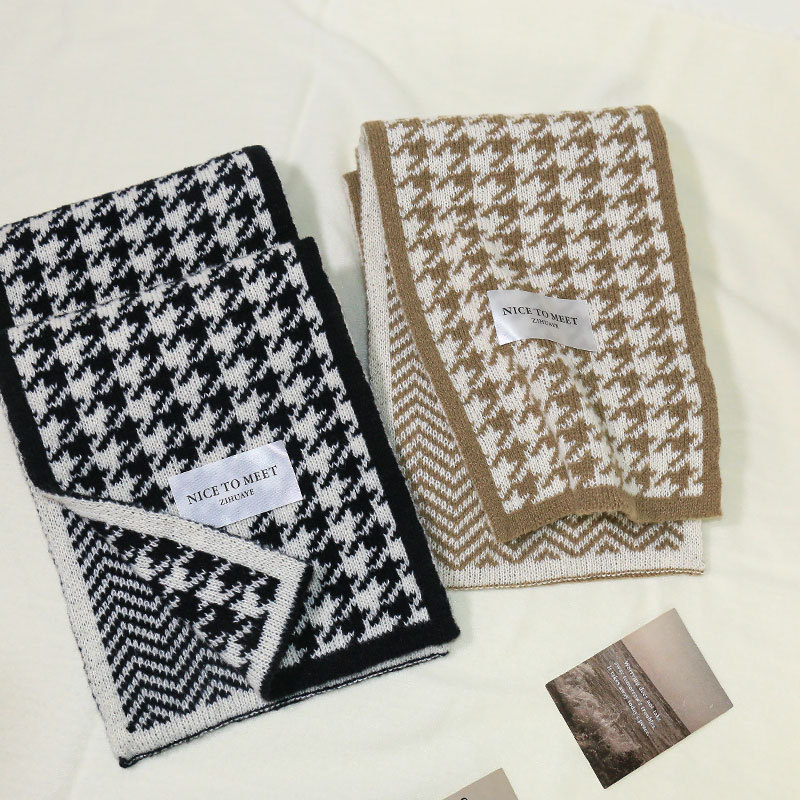 Sciarpa a griglia Qianniao da donna, inverno 2023, nuova coppia di studenti coreani versatili, lavorata a maglia, collo caldo_voghion.com