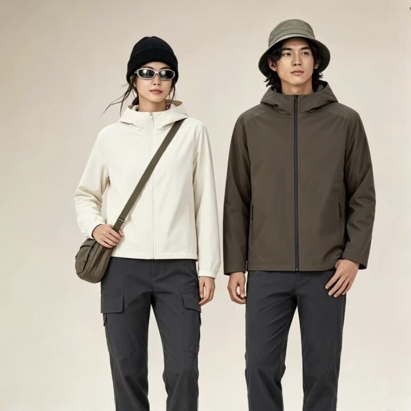Down-filled, lightweight, and warm jacket: 90% Liujiao white duck down, windproof, water-resistant, lightweight, and warm. Available in a couple's style and a softshell version for women