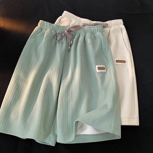 Ice Silk Shorts Women's Summer Outer Wear Sports Casual Elastoelastic High Waist Loose All-match Home Wide Leg Pants Mid-length Pants