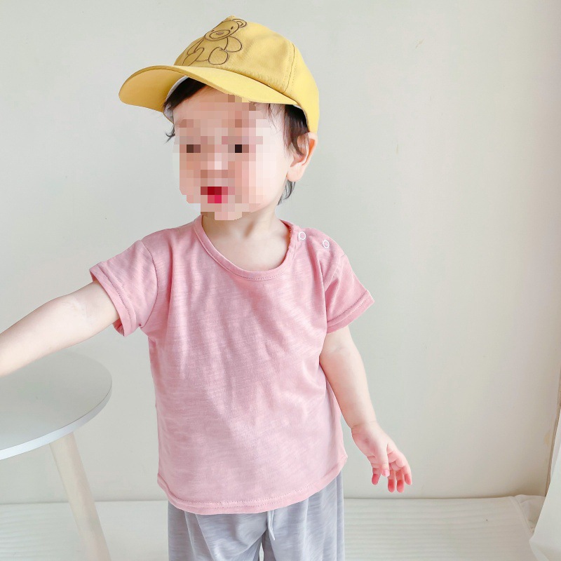 Children's cotton light and thin breathable solid summer T-shirt…